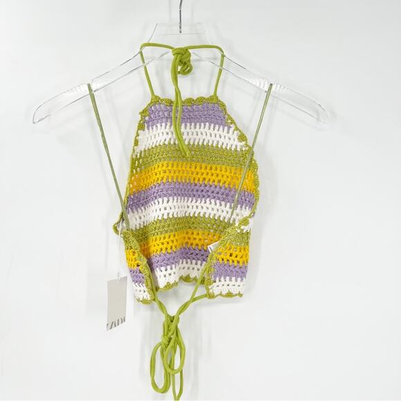 NWT ZARA Striped Crochet Open Back Halter Top S - Picture 3 of 4